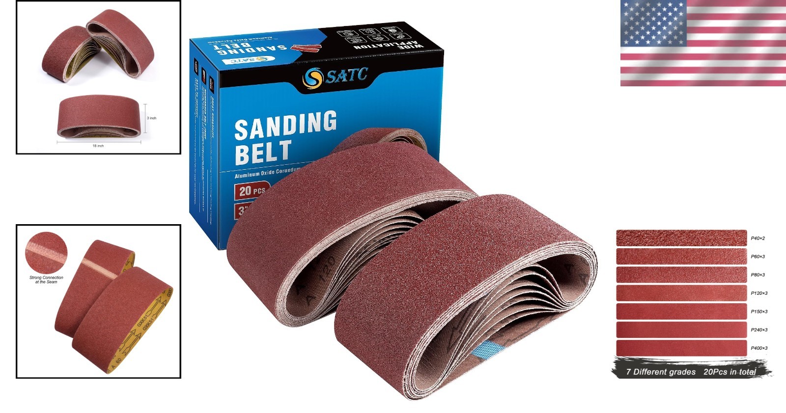 Durable Aluminum Oxide Sanding Belts 20PCS – Anti-Clogging Grit Range 40-400