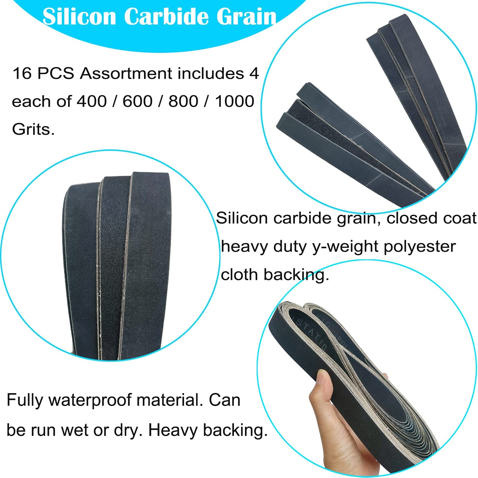 12 Pack 2 x 42 Inch Silicon Carbide Sanding Belts Set – 400 600 800 1000…
