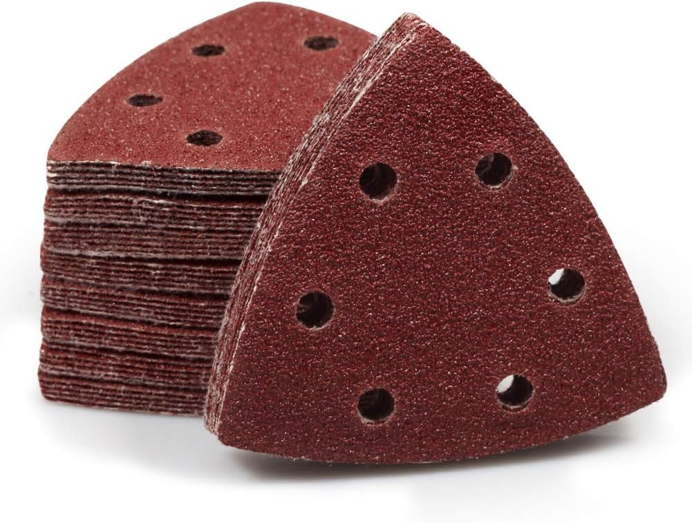 50 Pcs Triangle Sanding Pads Hook and Loop 40 Grit Oscillating Sanding Pad 90mm