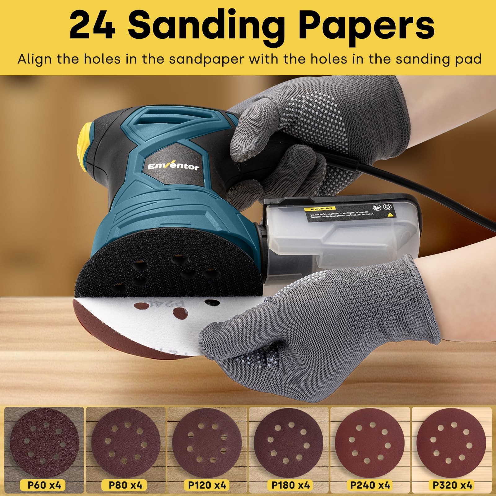 Enventor 2.5A Random Orbital Sander, 300W 5-Inch Electric Sander
