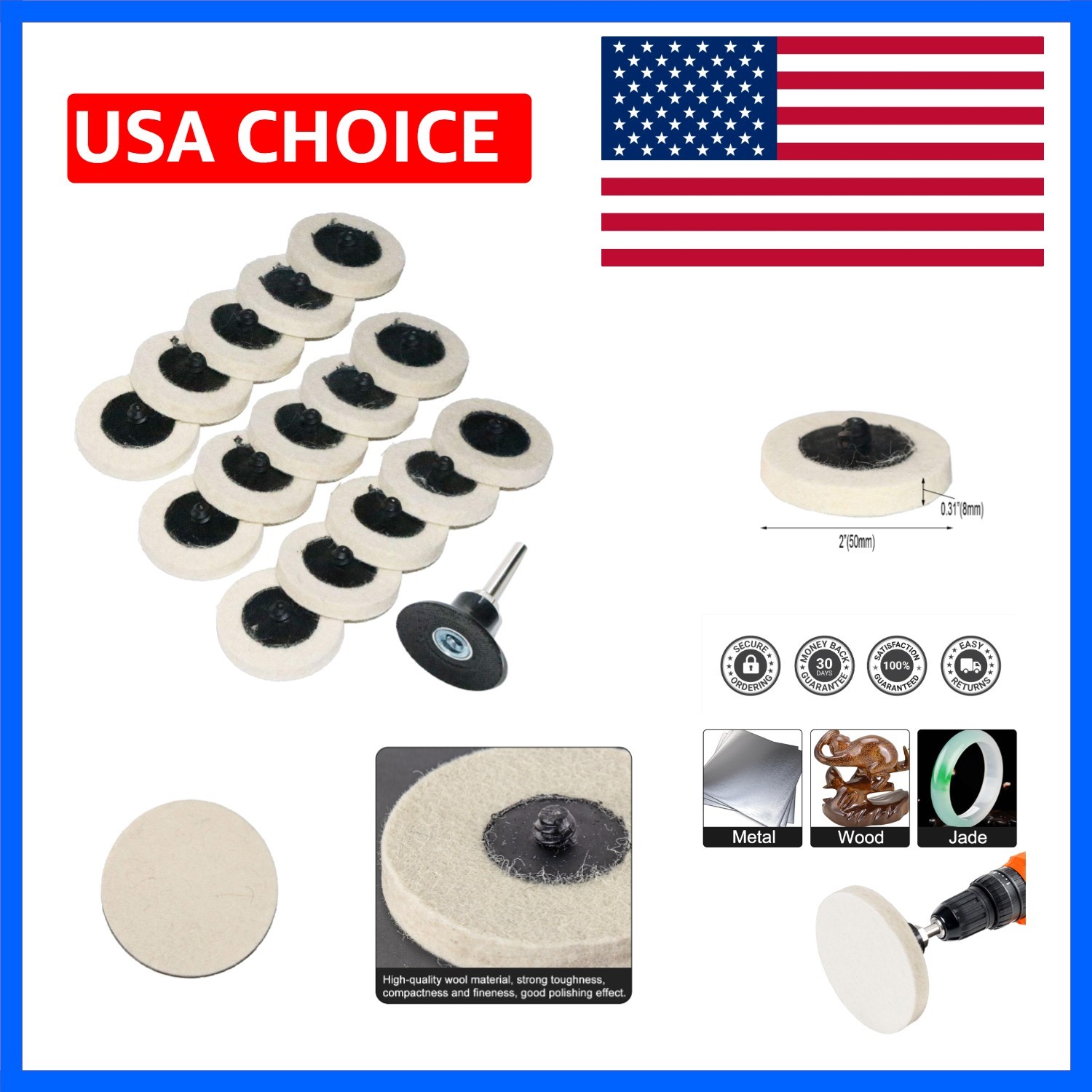 2 inch 15pcs Sanding Pad Wool Felt Quick Change Disc,Surface Polishing Buffin…