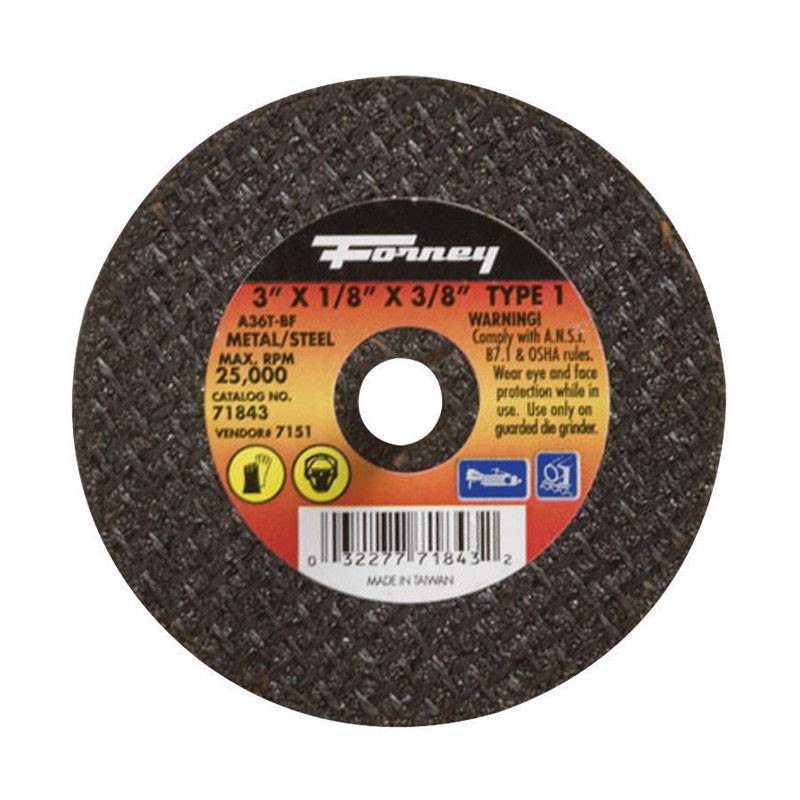 Forney 71843 Aluminum Oxide 25,465 rpm 3 Dia. in. Cut-Off Wheel 1/8 in. Thick