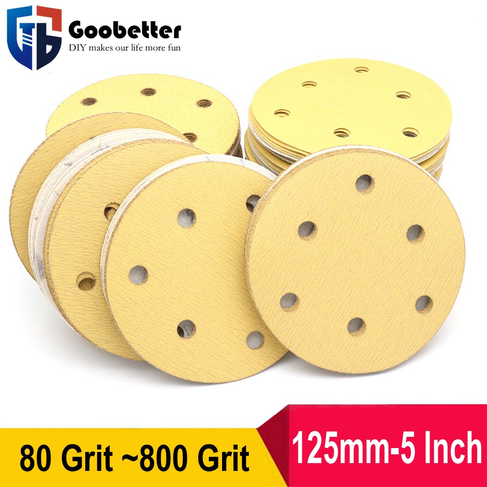 5 Inch 125mm Round Dry Sanding Discs 80-800 Grit Hook & Loop Sandpaper 6 Holes
