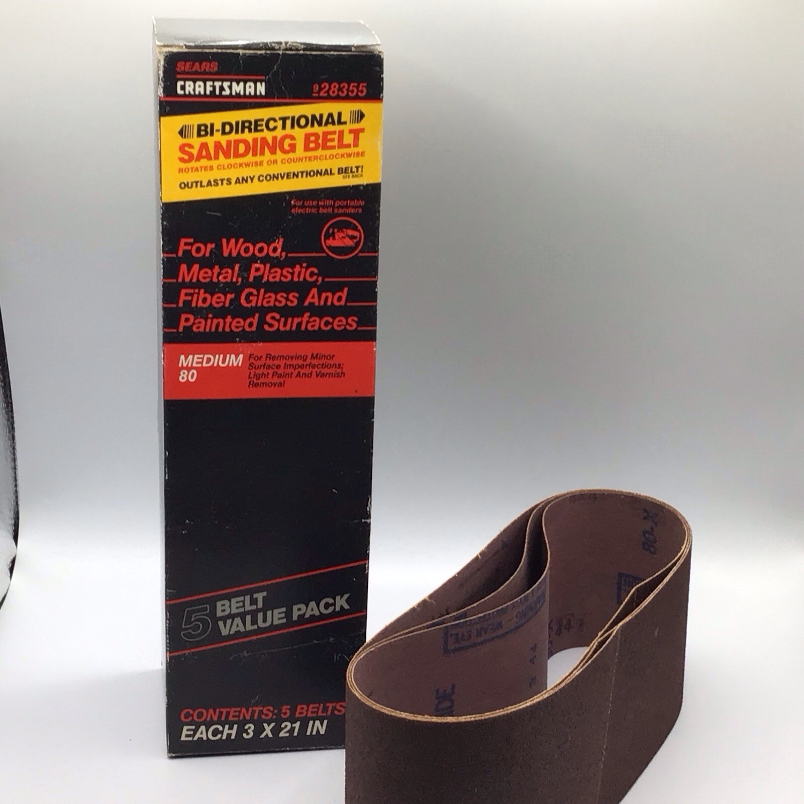 Sears Craftsman Bi-Directional Sanding Belts Medium 80 3 x 21 Three Belts 28355