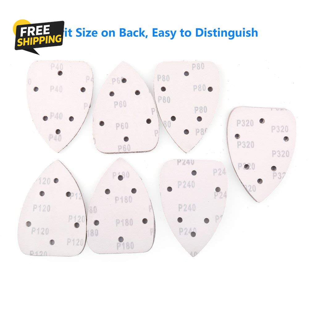 Mouse Sander Sandpaper, 70PCS, 6 Hole Triangle Sanding Pads for Ryobi Detail