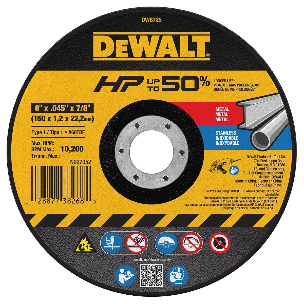 [2 PACK] DEWALT Cutting Wheel 6 in. x .045 in. x 7/8 in 60 Tooth (DW8725)