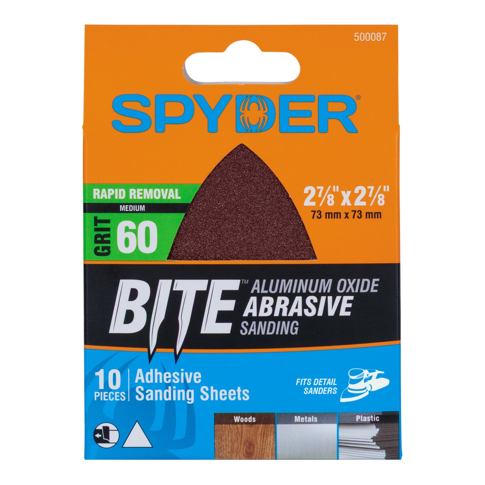 Spyder 2-7/8 in x 2-7/8 in 60 Grit Detail Sanding Sheets 10-Pack 500087