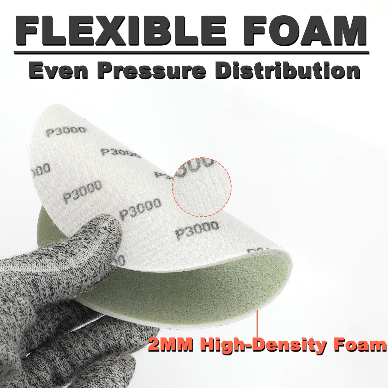 BMOTL 6 Inch Foam Sanding Discs: 3Pcs 2000/3000/5000 Grit Hook 6 INCH, White