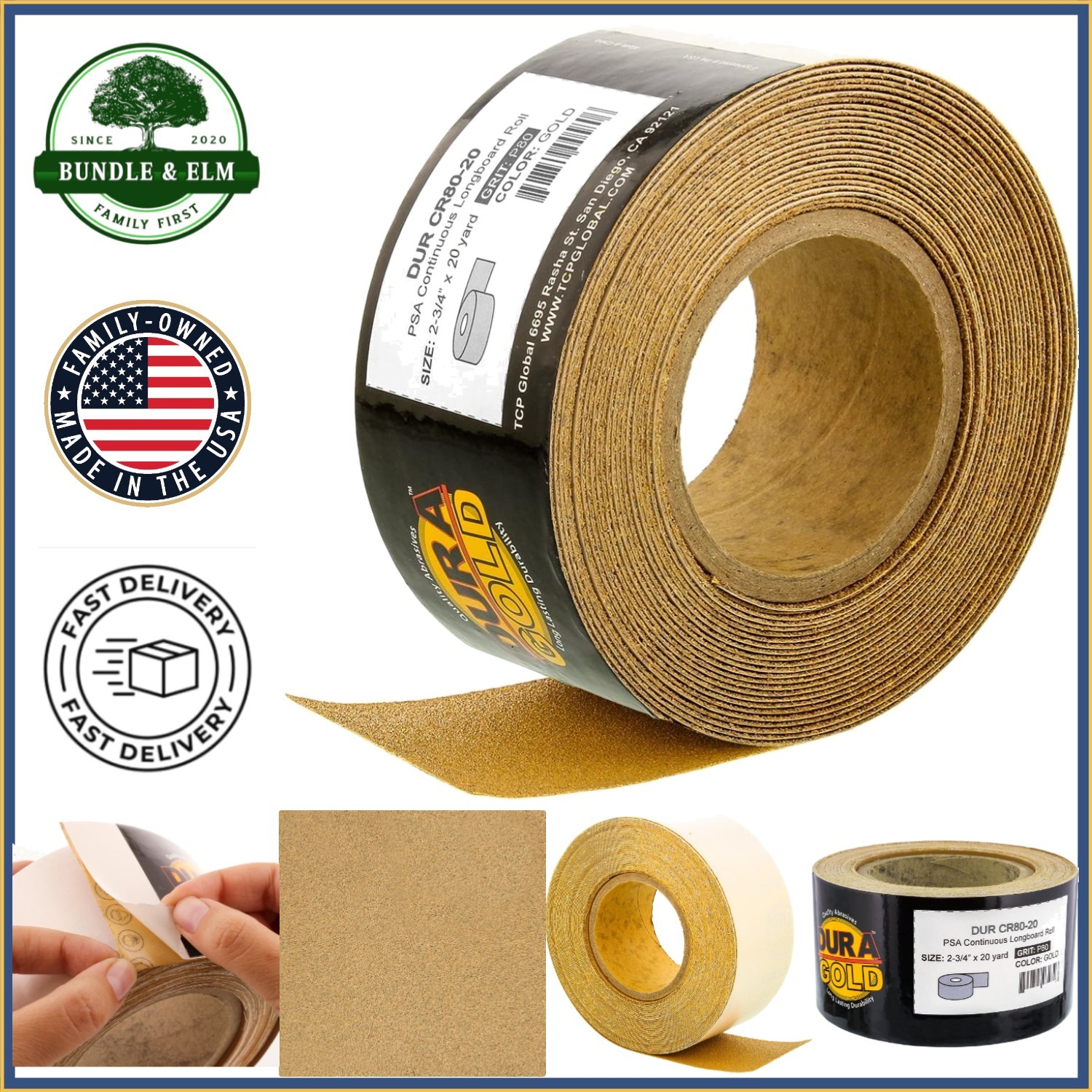 Longboard Sandpaper 80 Grit, 20 Yard Continuous Roll for Auto and Wood Finishing