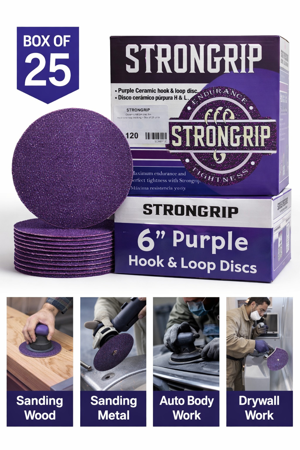Strongrip Ceramic Mesh Sanding Discs 6 in H & L Purple-Box of 25 Choose Grit