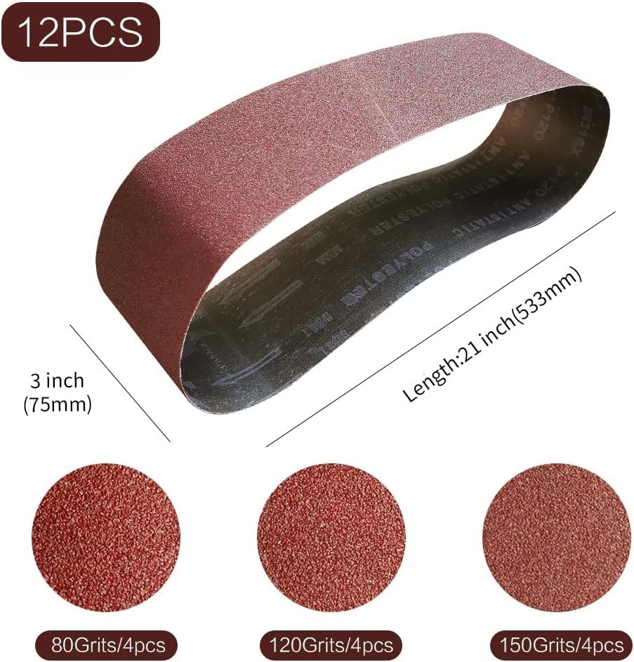 3×21 Inch Sanding Belt Pack – 12 Pcs of Aluminum Oxide for Pro Sanding