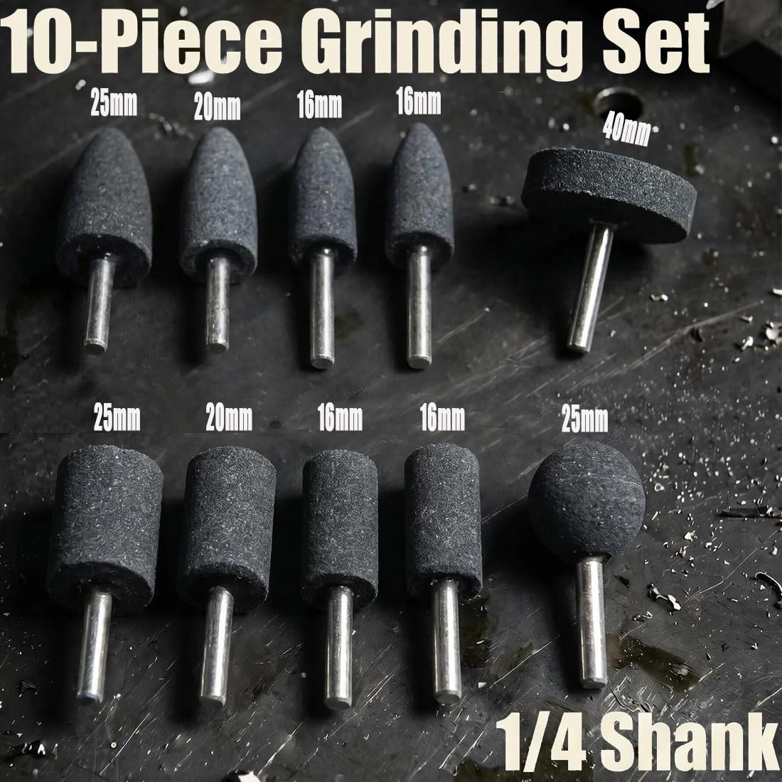 Luo ke 10 Pcs Drill Grinding Stones, 1/4″ Shank Aluminum Oxide Mounted Grindi…