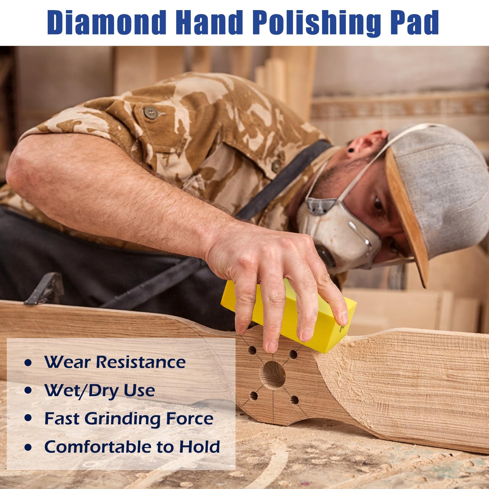 6 Pack Diamond Hand Polishing Pads Sanding Blocks for Glass Wood Ceramic Marble