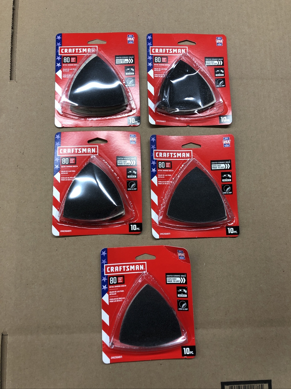 5 Pack Of 10 Craftsman 3-Inch 80 Grit Ceramic Alumina Detail Sand Paper (50 Pk)