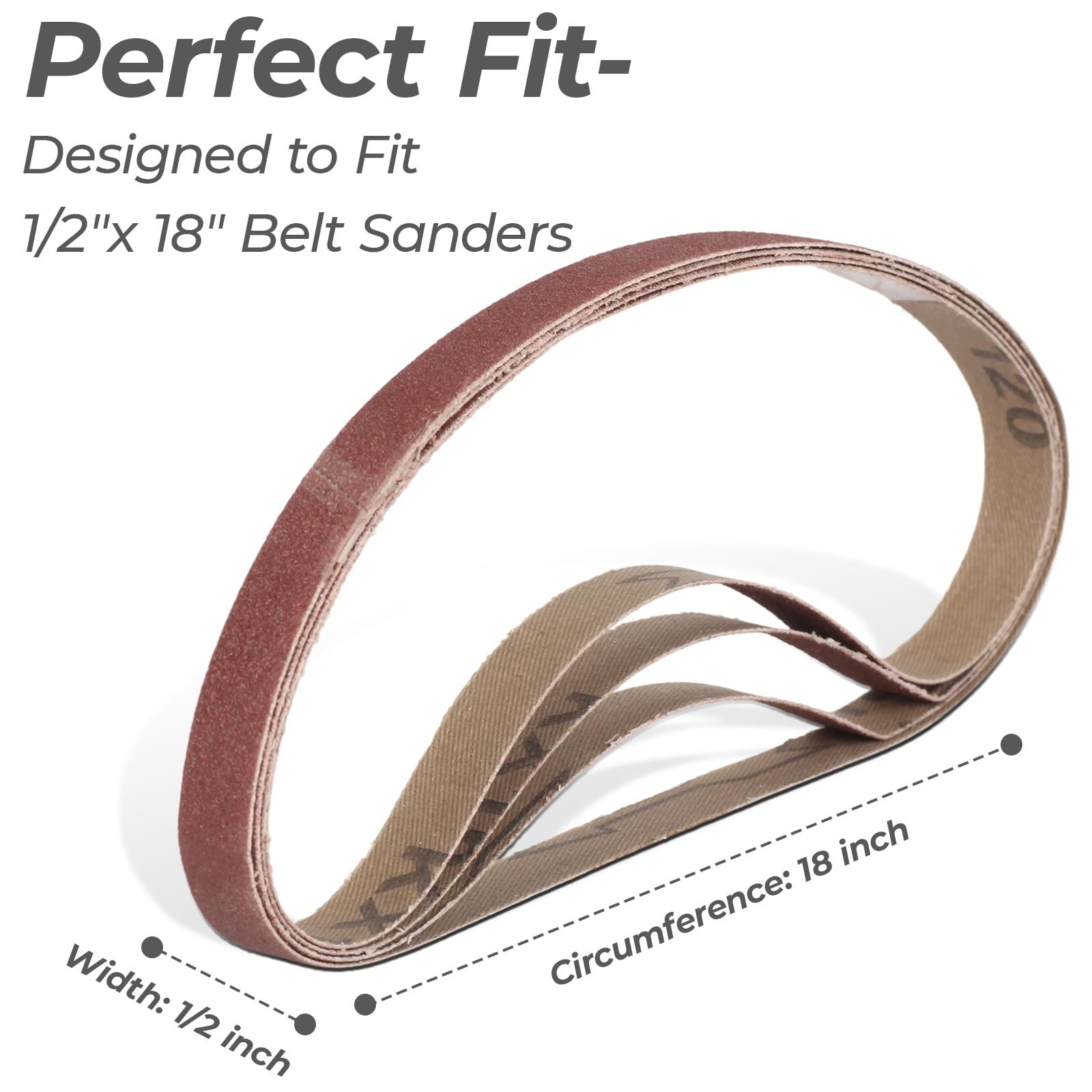 1/2 x 18 Inch Sanding Belts, 20 Pcs, 4 Each of 60/80/120/180/240 Dark Red