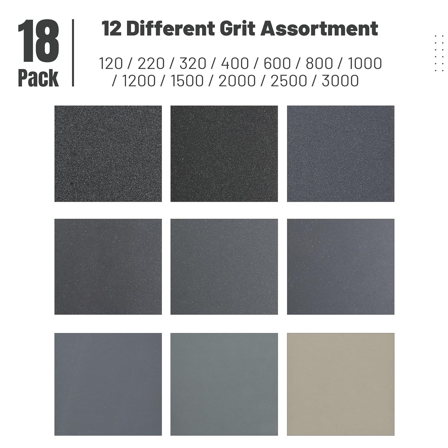 Bates 18 Pack Sandpaper – 12 Grits, 120 to 3000 Assorted Grit for Metal, Wood…