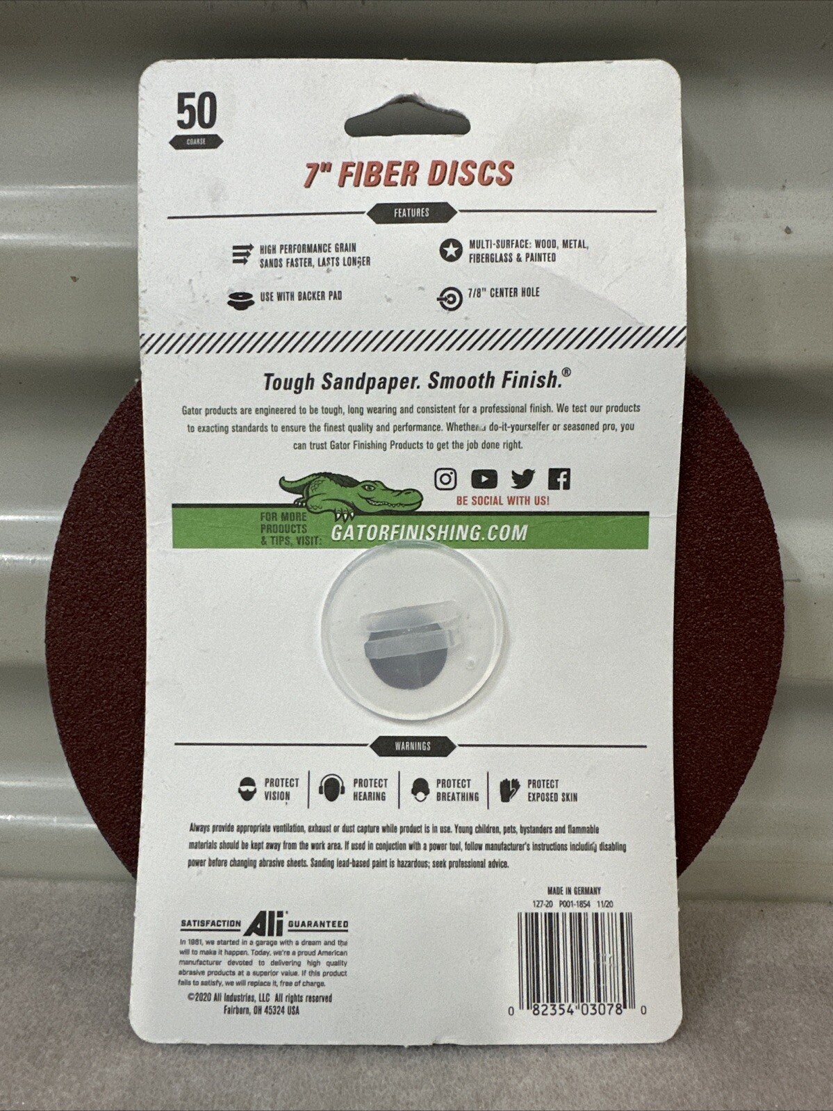 Gator Angle grinder 7″ Fiber Discs Sandpaper 50 Grit 7/8″ hole 3 Pack Discs