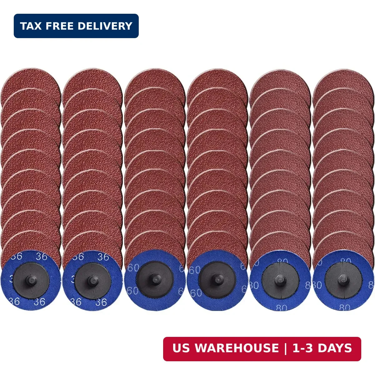 Quick Change Twist on Disc, 60 Pcs 36/60/80 Grit 2 inch Sanding Discs Alum