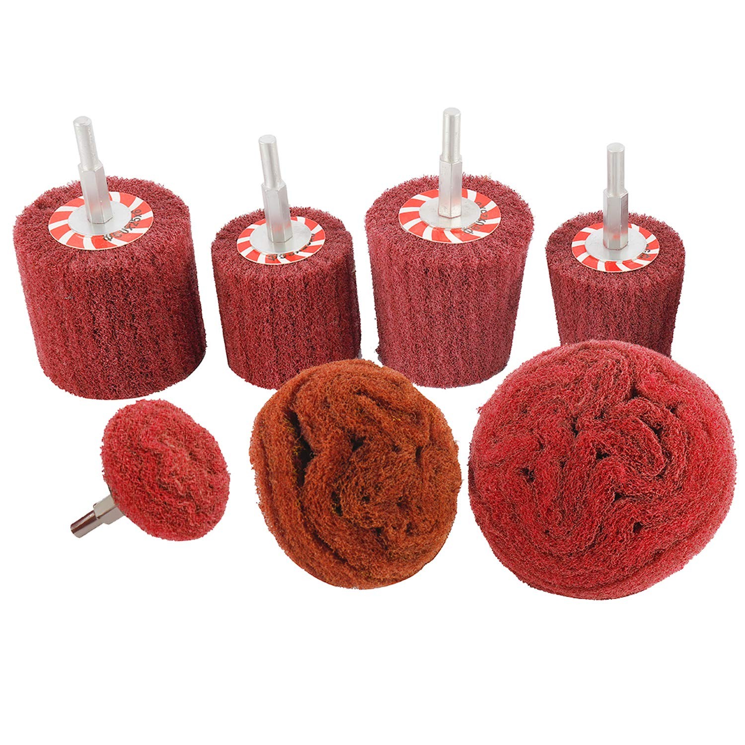 7 PCS 1/4 Inch Shank Non Woven Abrasive Polishing Wheel Drill Attachment Set