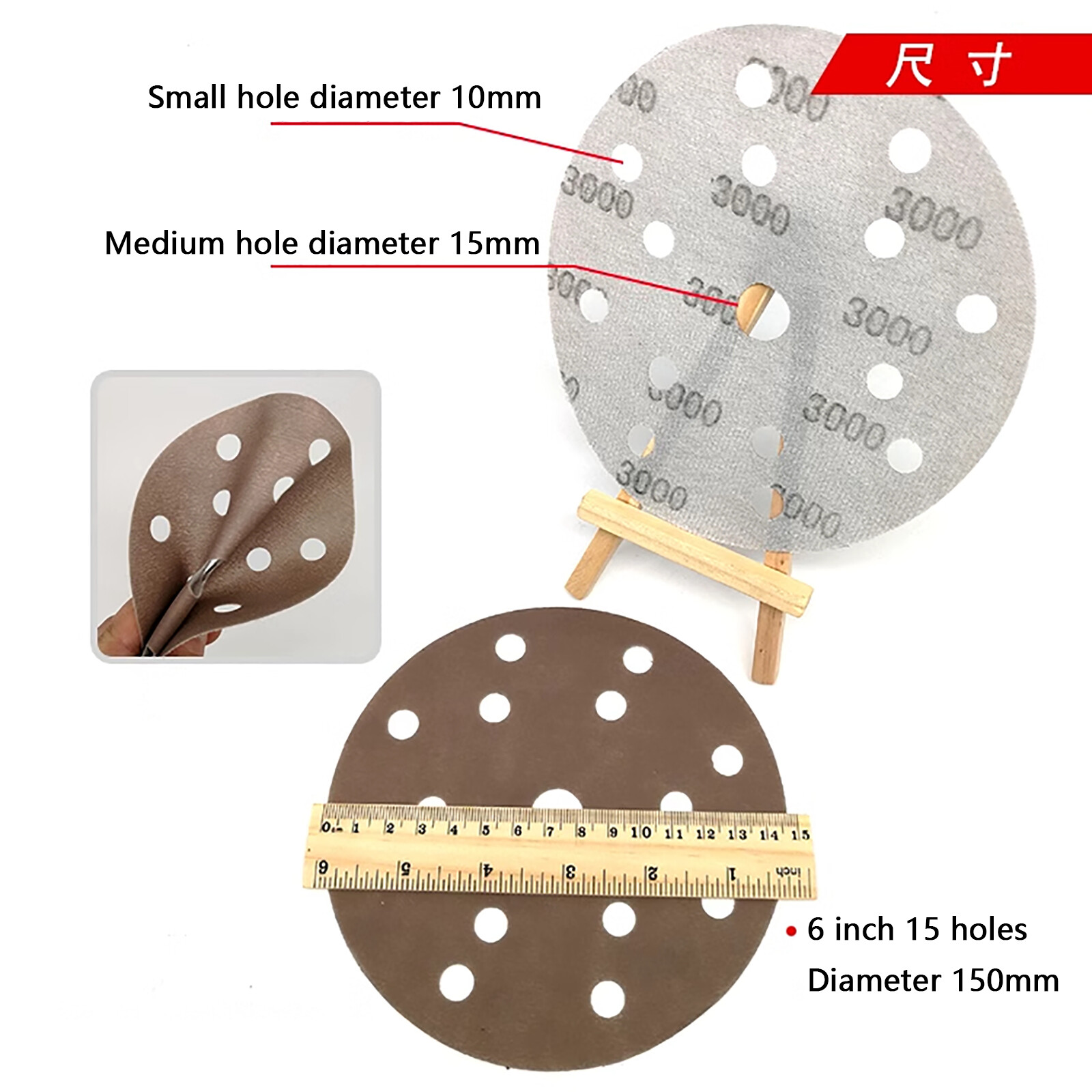 6 Inch 150mm Wet and Dry Sanding Discs Sandpaper Film Pads 600-5000 Grit 15 Hole