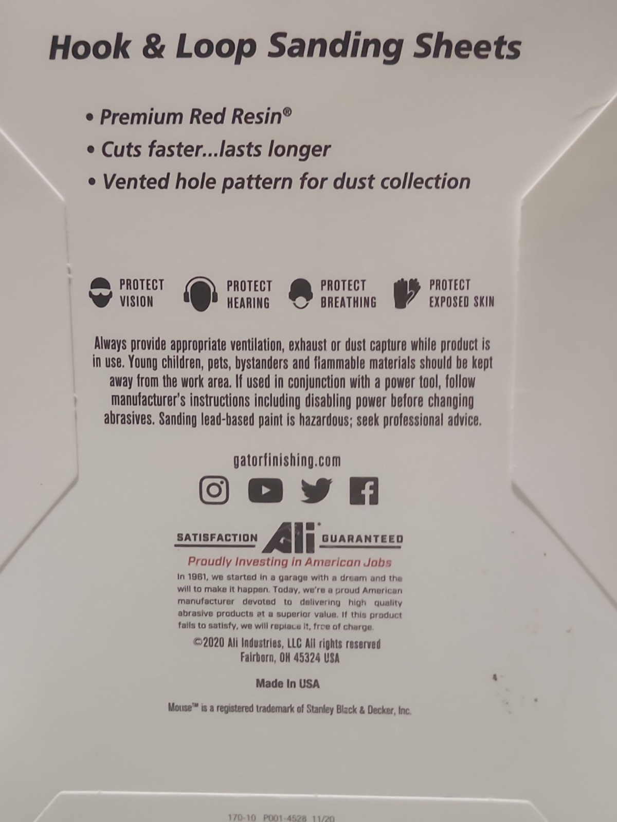 Gator Red Resin 10 Hook Loop Sanding Sheets 60 Medium Grit Project Pack