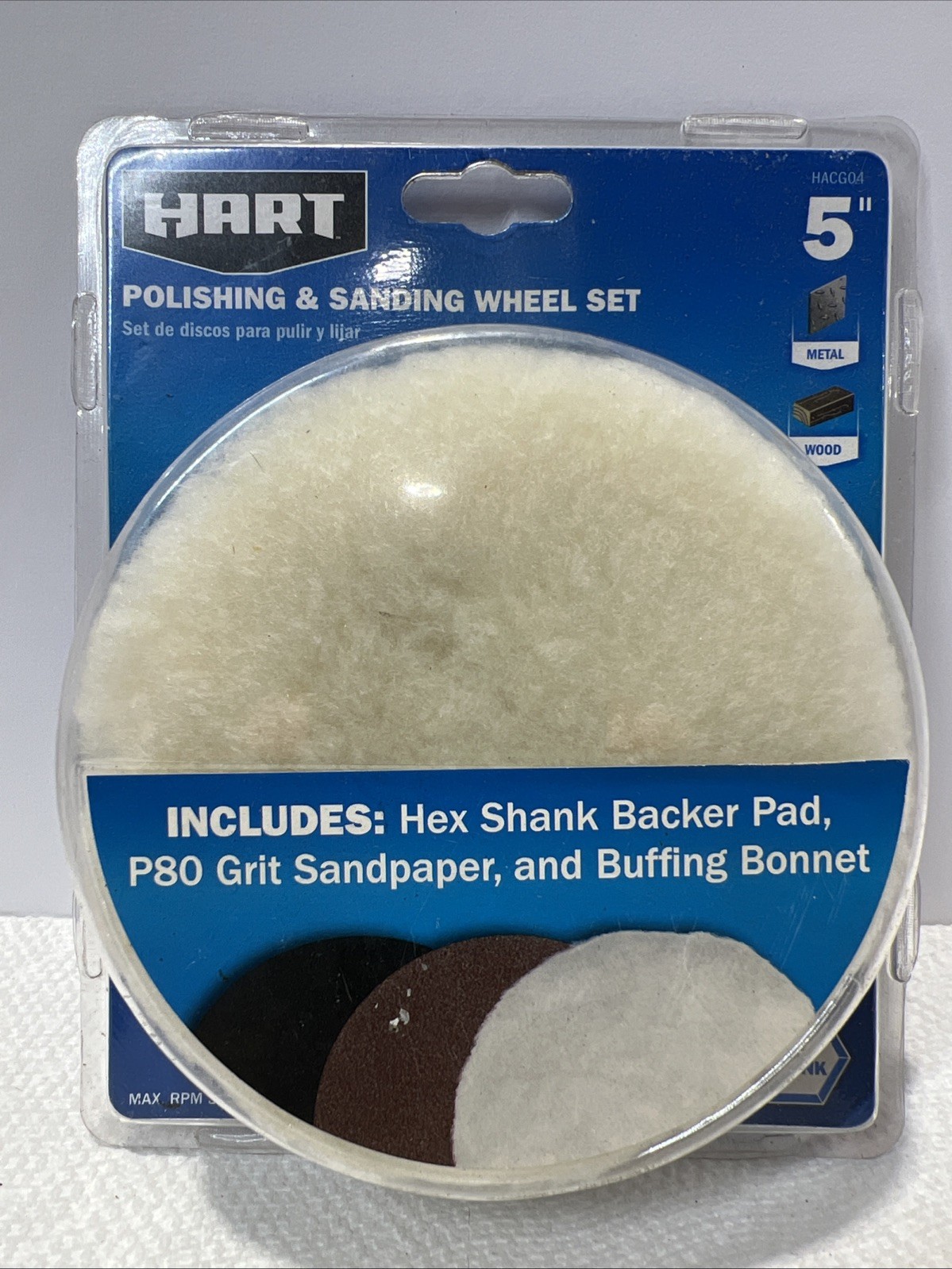 HART 5″ POLISHING & SANDING WHEEL SET 1/4”HexShank Backer Pad,P80 Sandpaper B5