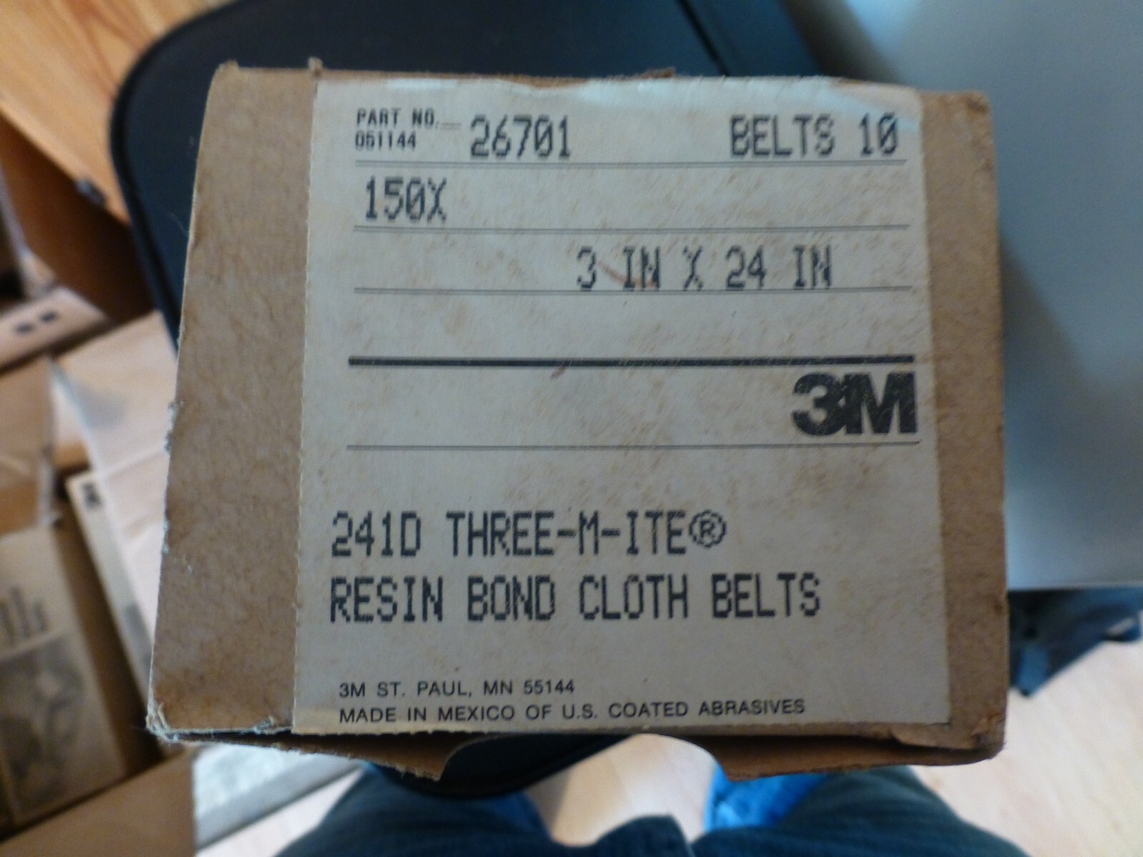 NEW 3M Brand 150 Grit 3″ x 24″ Three-M-Ite Resin Sanding Belts (10) Pack #241D