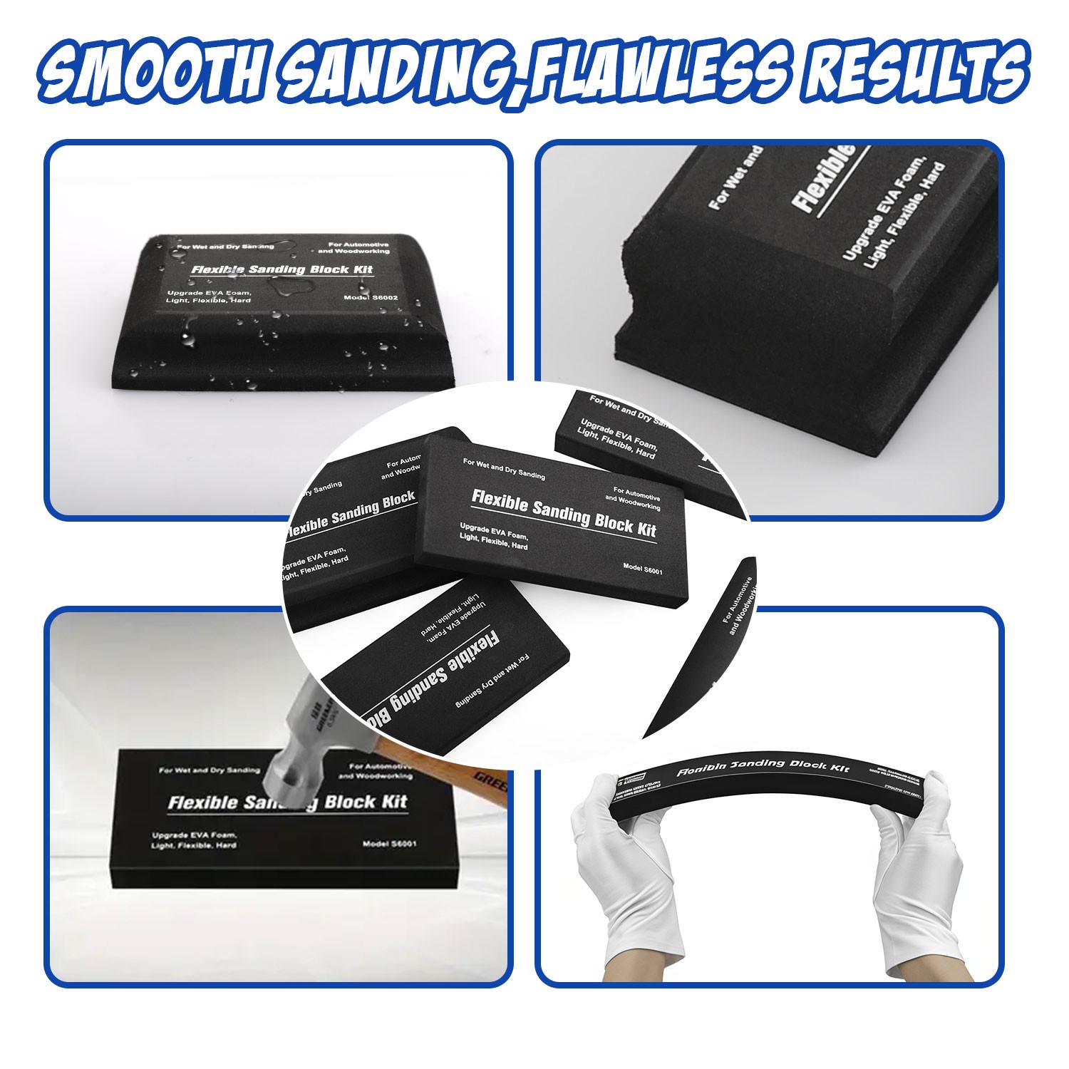 7pc Flexible EVA Foam Sanding Block Kit Wet/Dry for Automotive Car Wood Bodywork
