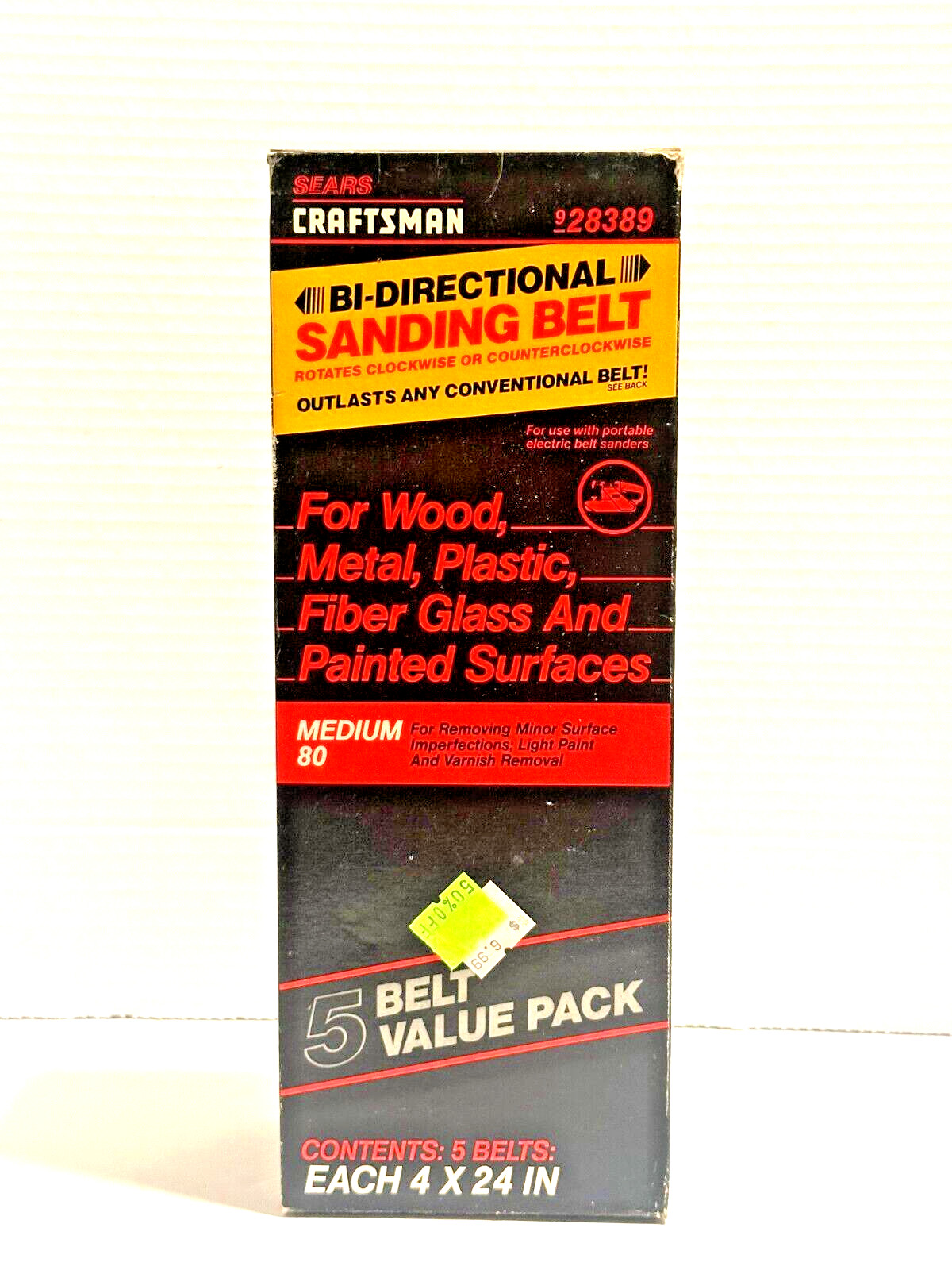 NOS 5 PK Sears Craftsman Bi-Directional Sanding Belt Medium 80 Grit Item 28389