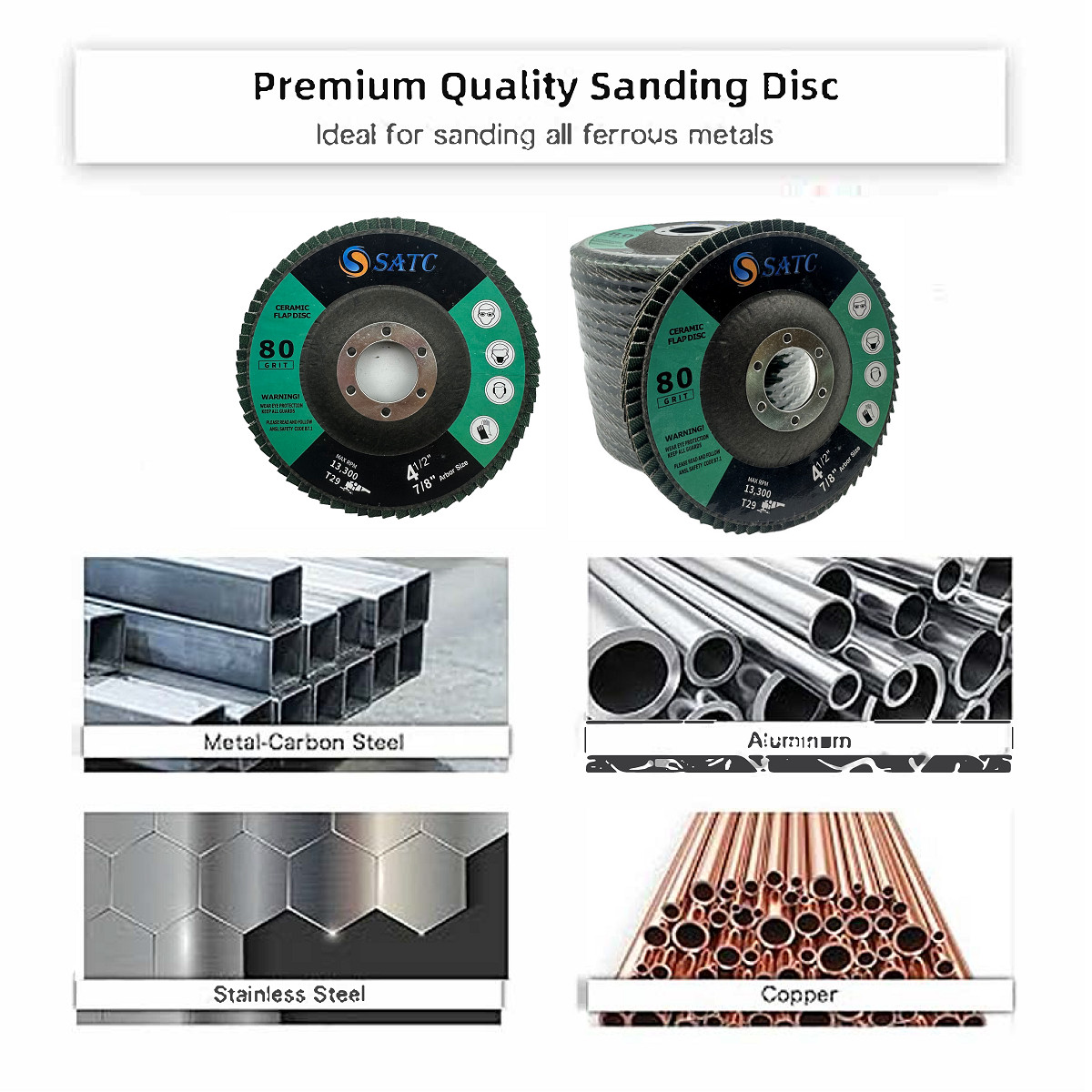SATC 20Pcs Ceramic Flap Discs 4.5″x 7/8″ Sanding Disc T29 Grinding Wheel 40 Grit