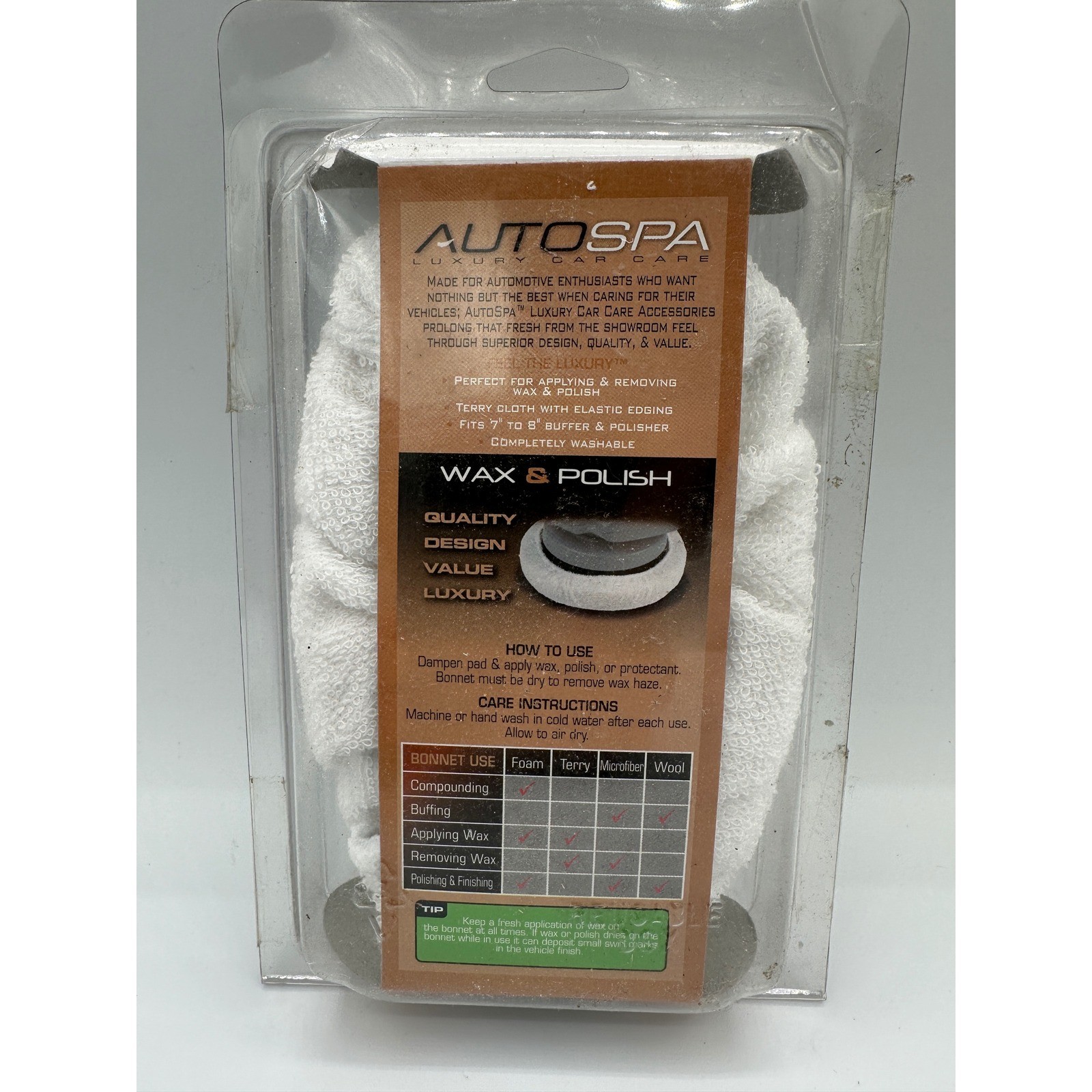 AutoSpa Terry Bonnet 2 Pack 7-8″ White NEW Professional Wax Polish Car Care