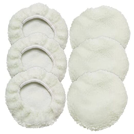 6 PCS Car Polishing Bonnet Buffing Pad Lamb 7-8 Inch White (Lamb Fleece)