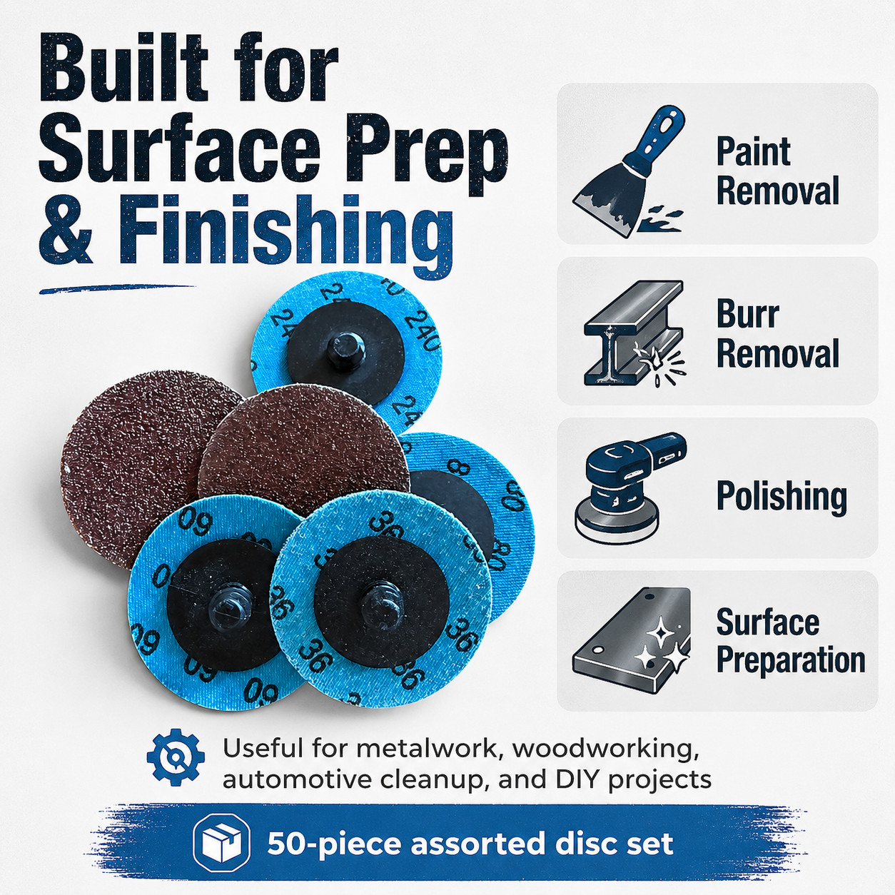 50 Pcs Surface Conditioning Discs 36 60 80 120 240 Grit Prep Polish Paint Remova