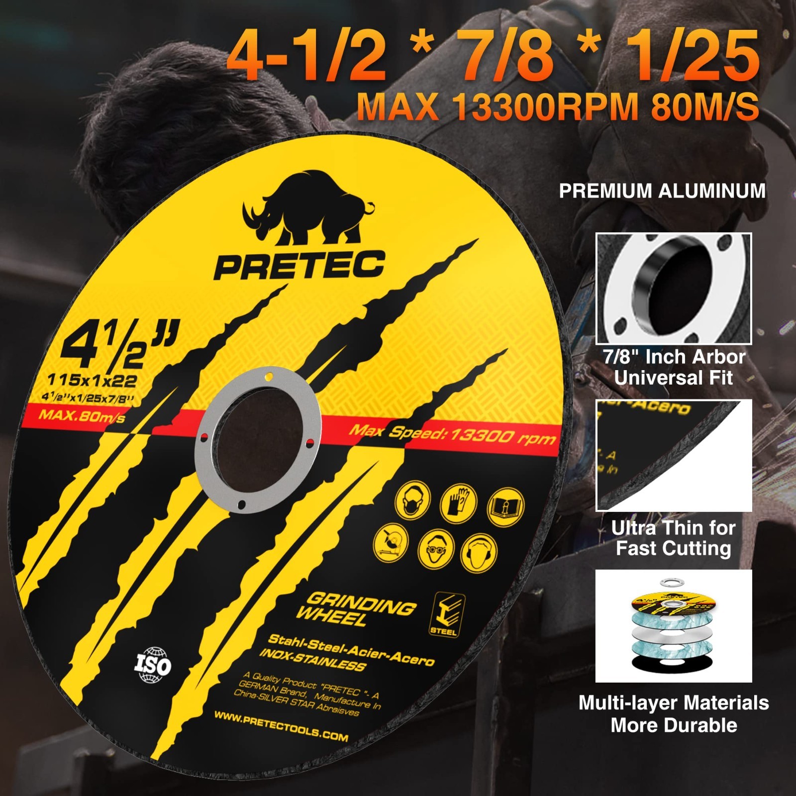 50+5Pack 4-1/2 Inch Cut-Off Wheels, Professional Cutting Discs for Angle Grinder