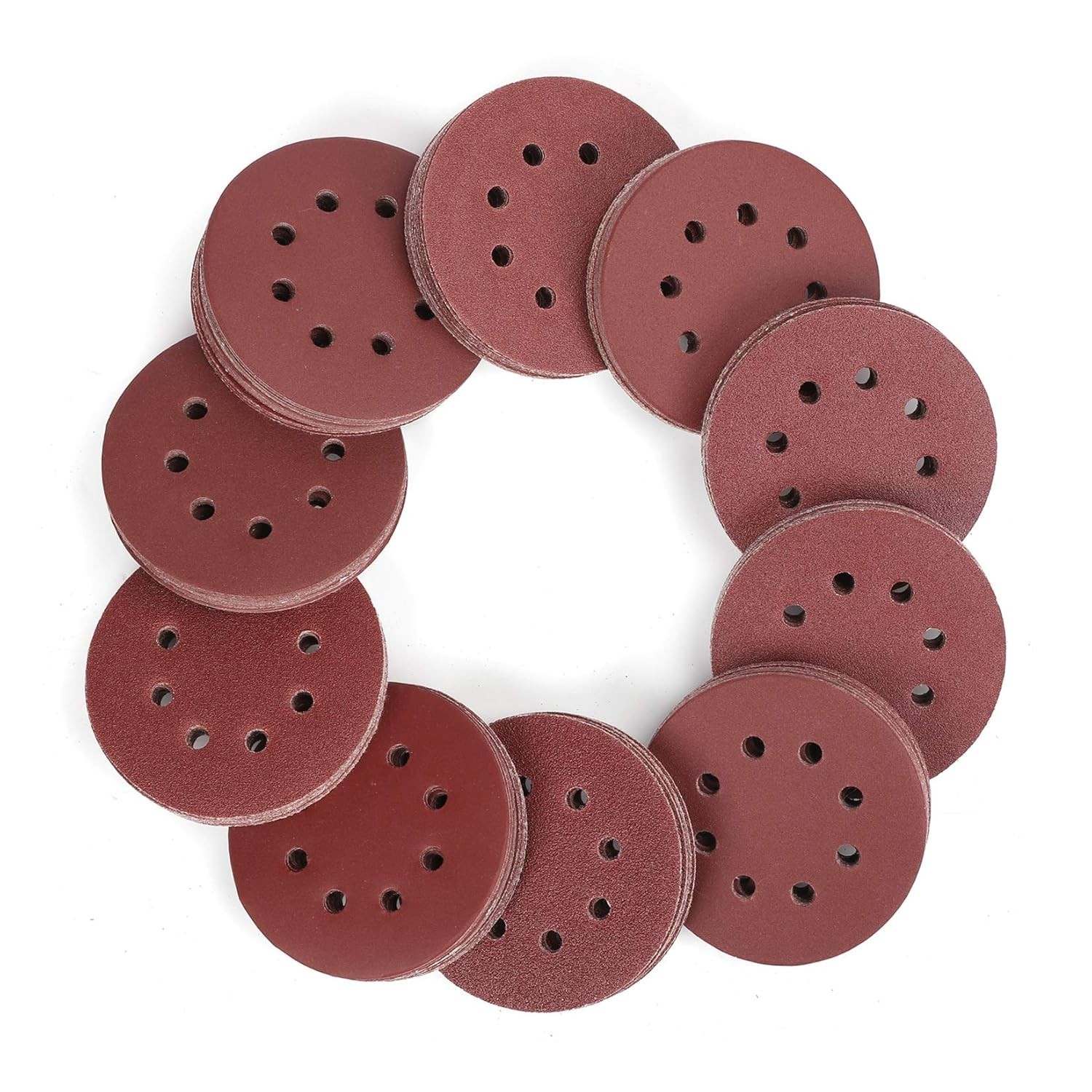 150 Sandpaper Discs – 10 Grits for Random Orbital Sanders, 8-Hole