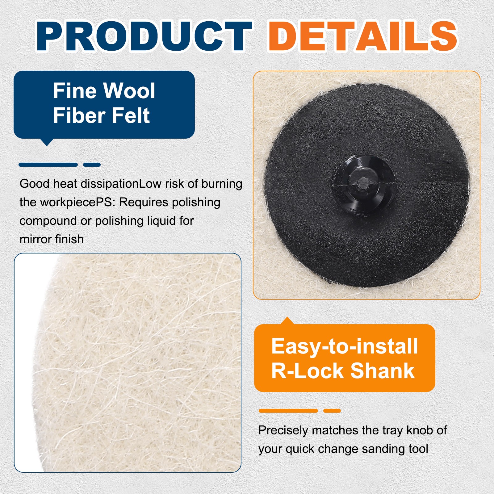 10 Pcs Wool Sanding Discs 2″, Felt Quick Change Sandpaper Discs, White