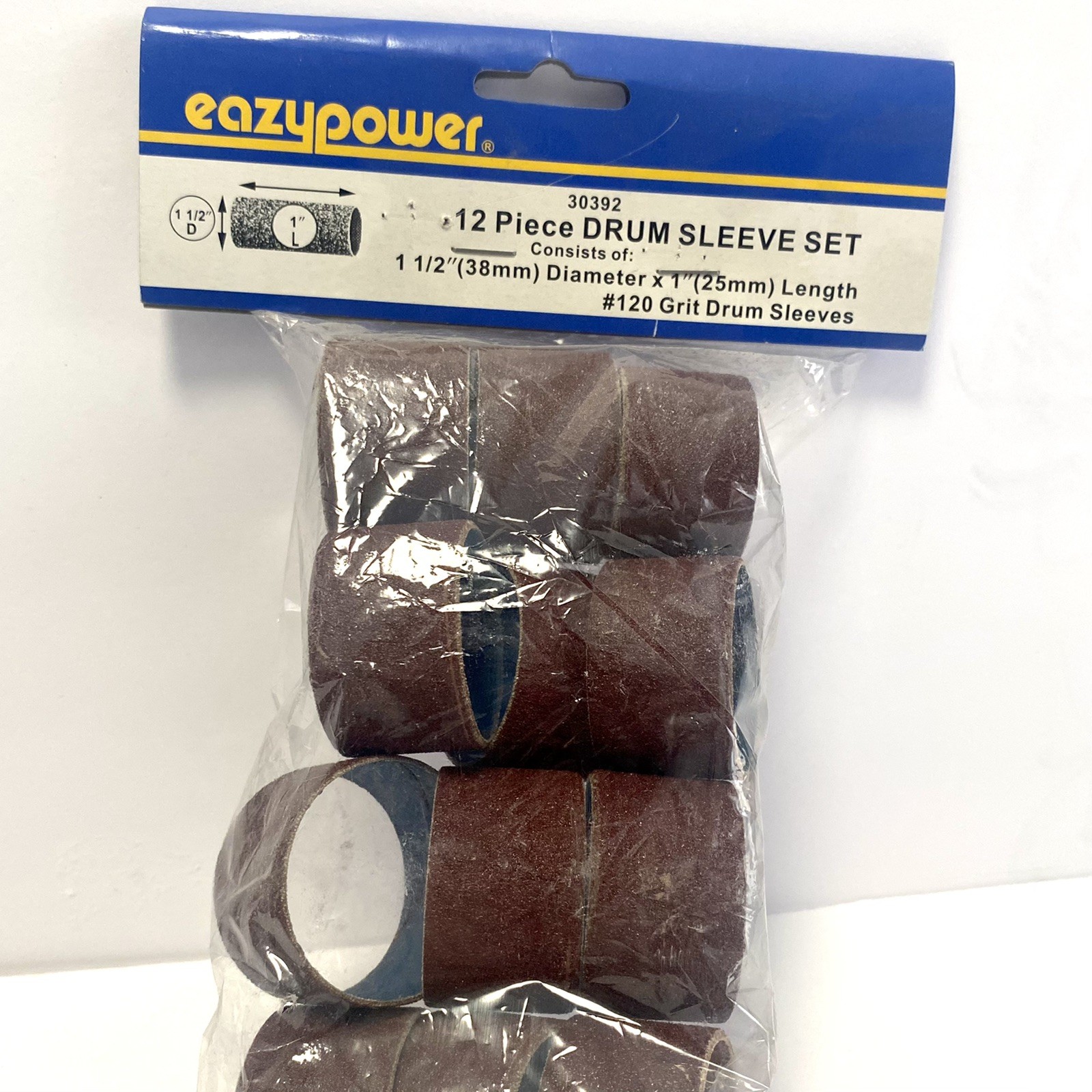 12pc Eazypower Sanding Drum Set 1” Long x 1 1/2” Diameter 120 Grit Drum Sleeves