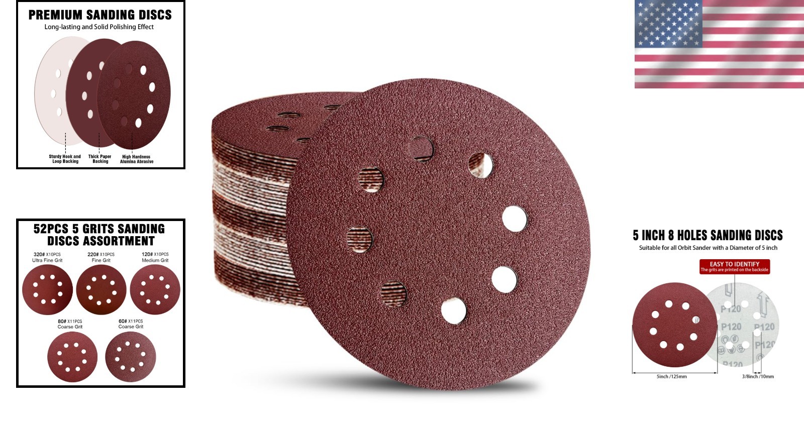 Efficient 52-Pack 5″ Hook & Loop Sandpaper – Grits 60-320 for Smooth Finishes
