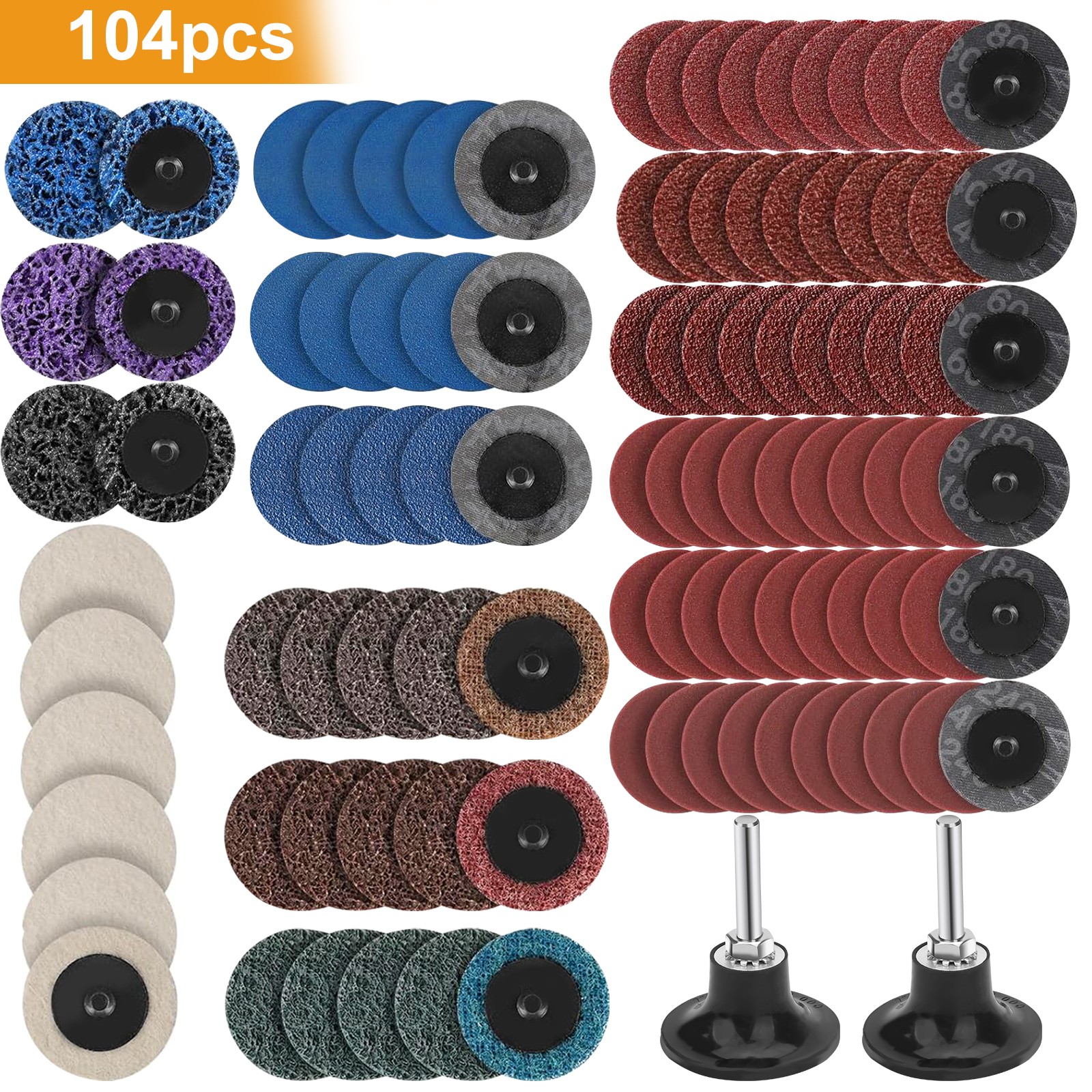 104x Roll Lock Sanding Discs 2″ 40/60/80/120/180/240 Grit for Drill Die Grinder
