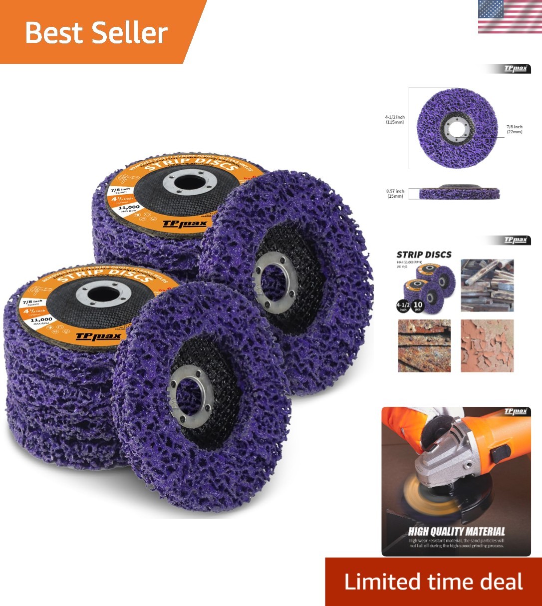 Effortless Paint & Rust Removal: 10-Pack 4-1/2″ Stripping Discs for Grinders