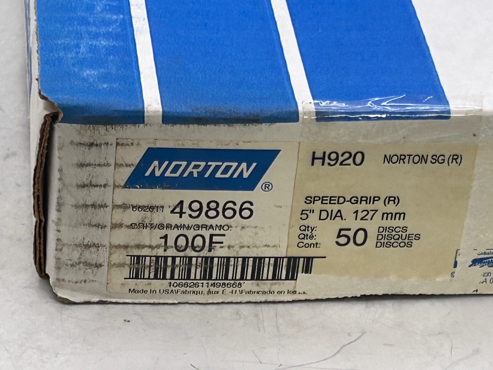 Norton SG H920 49866 100F SPEED-GRIP (R) 5″ DIA. 127 mm Qty:50 Sanding Disc New