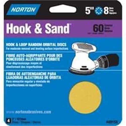 Norton 49158 Sanding Disc, 5 in Dia, Coated, P60 Grit, Coarse, Aluminum Oxide Ab