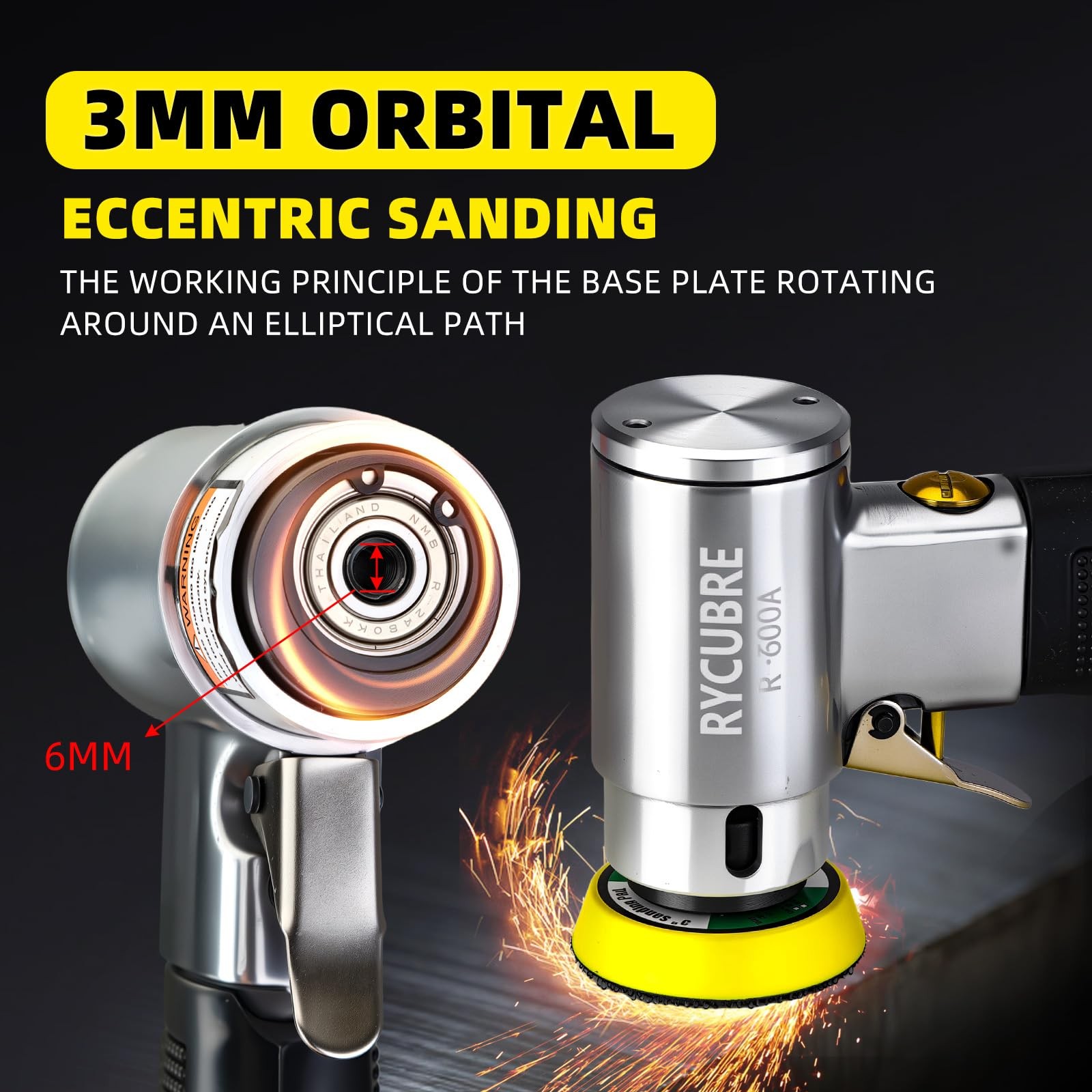 3 Inch Orbital Sander, Air Sander with 1/2/3 1/2/3inch, White、black