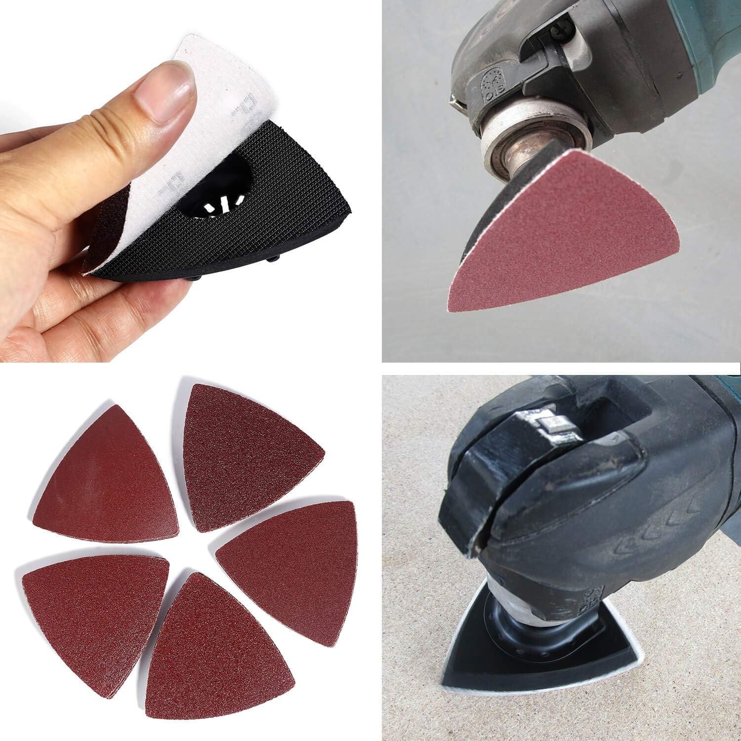 Triangle Oscillating Multi Tool Sanding Pads, 60PACK SANDPAPER, Reddish Brown