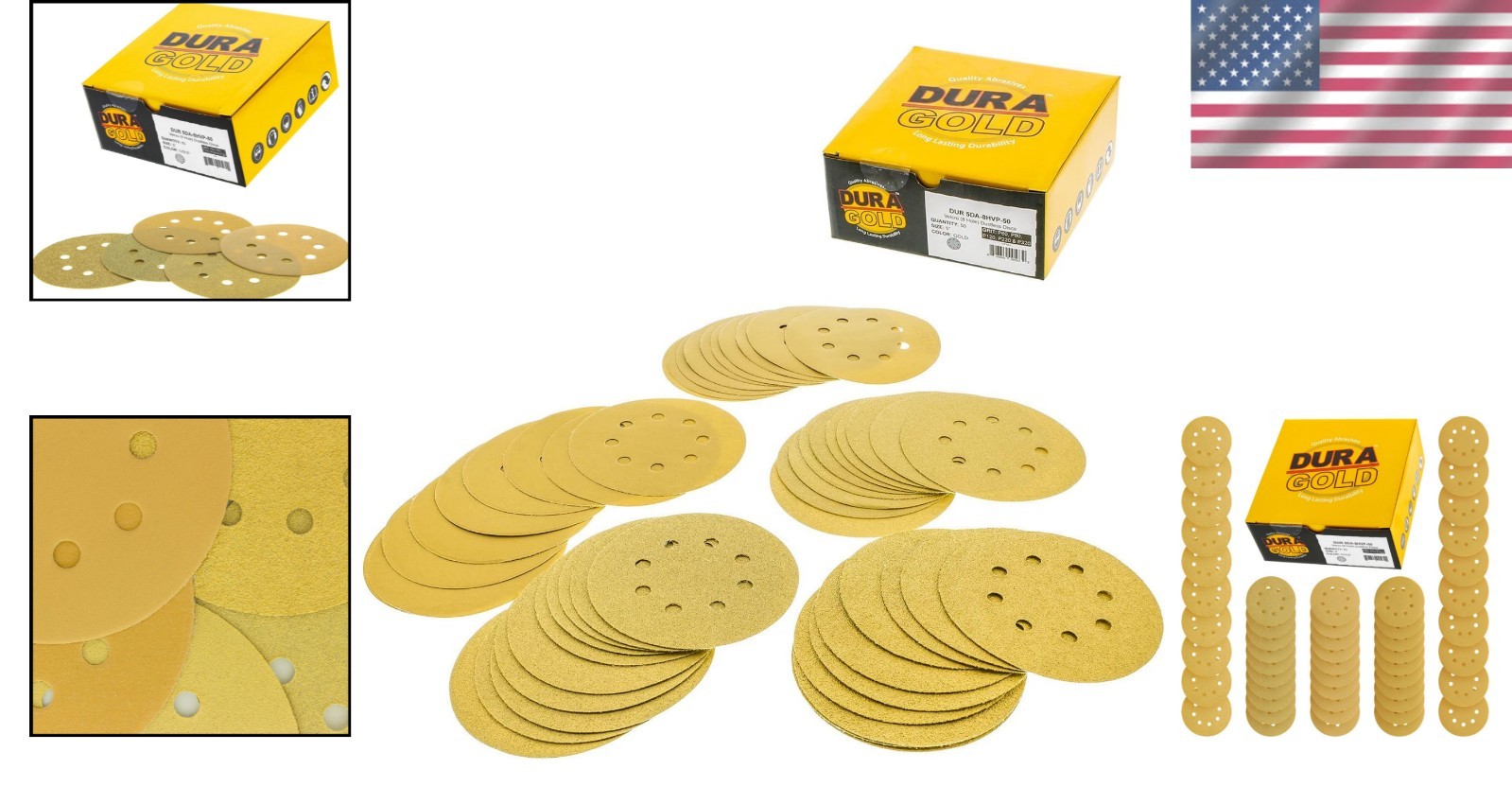5″ Gold Sanding Discs Variety Pack – 50 Pieces with 8-Hole Hook and Loop Backing