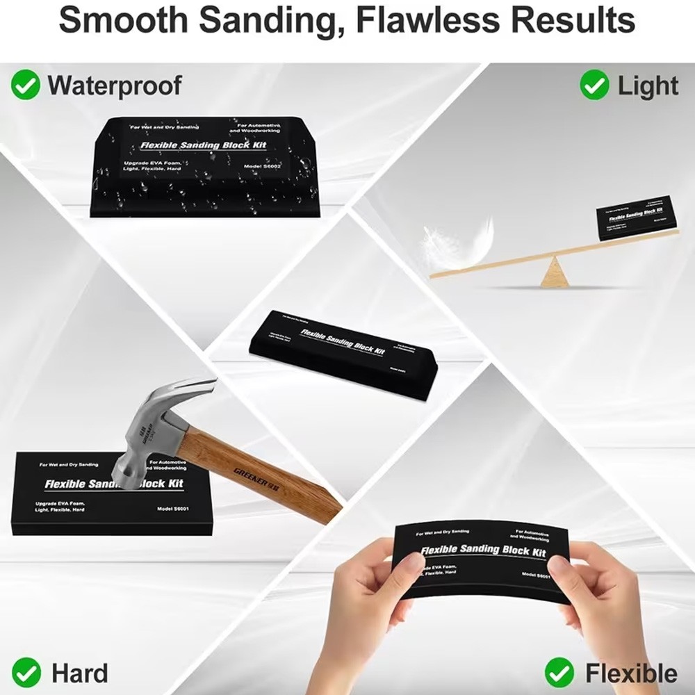 12PCS Sanding Block Kit Flexible EVA Foam Wet or Dry for Automotive or Woodwork