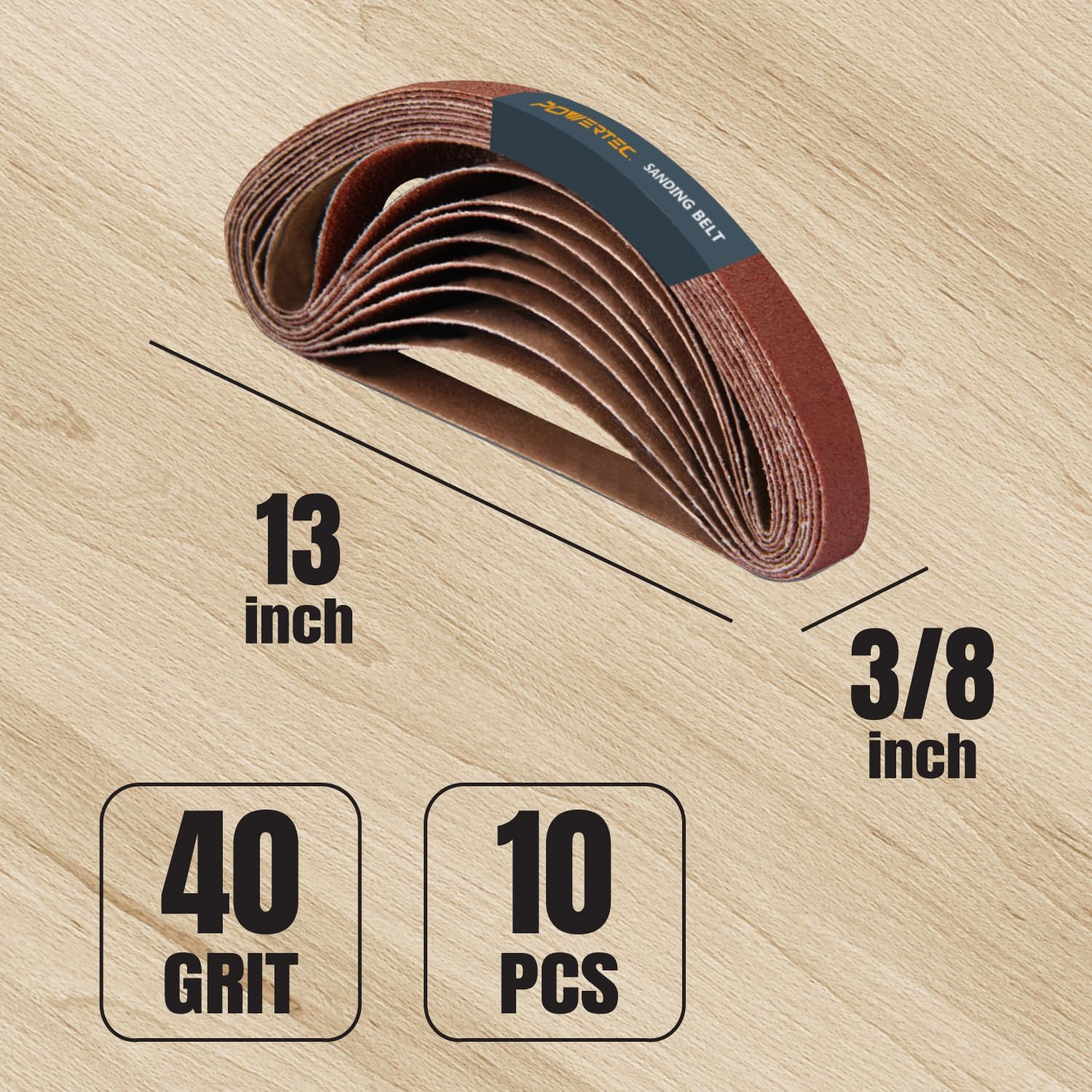 3/8 X 13 Inch Sanding Belts, 10PK, 40 Grits, Aluminum Oxide Sanding Belt for Air
