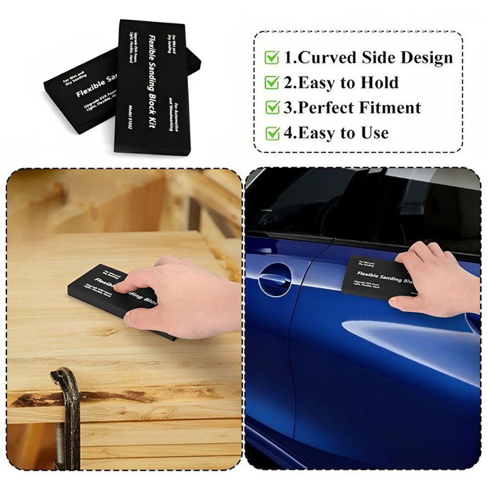 Hand Sanding Block Set of 12,PSA Base Auto Body Sanding Block Kit Flexible Black