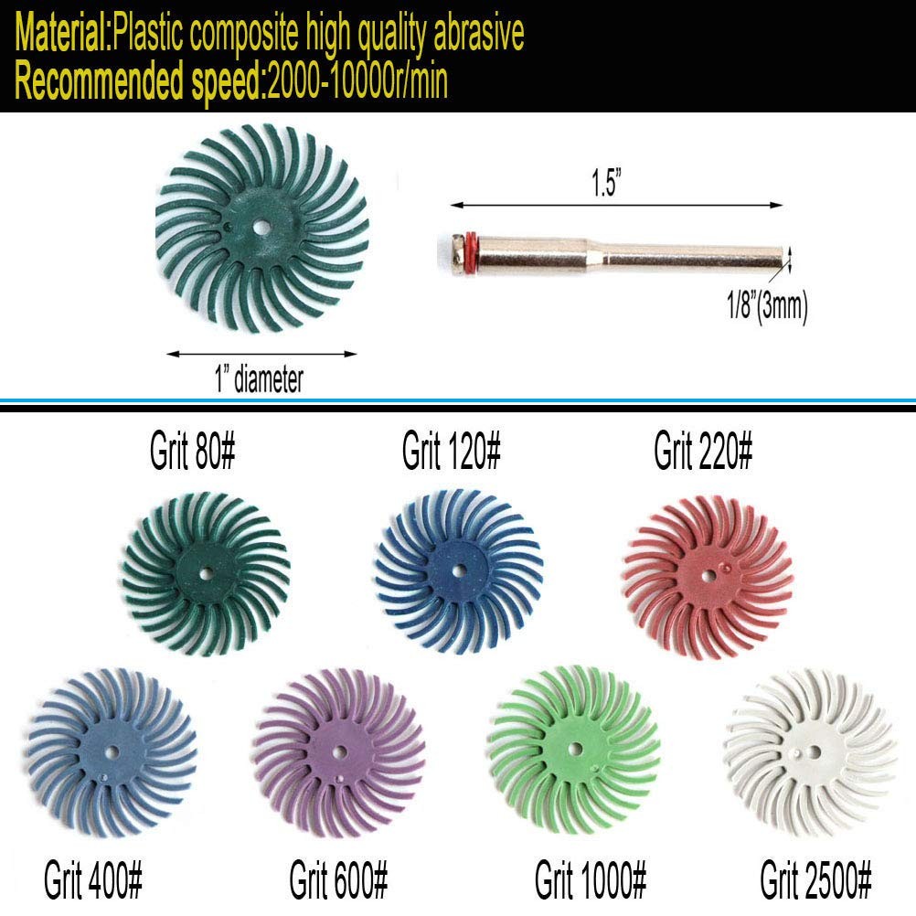 FPPO 30pcs 1 Inch Radial Bristle Disc Kit with 1/8″ 3 mm Shank for Rotary Too…