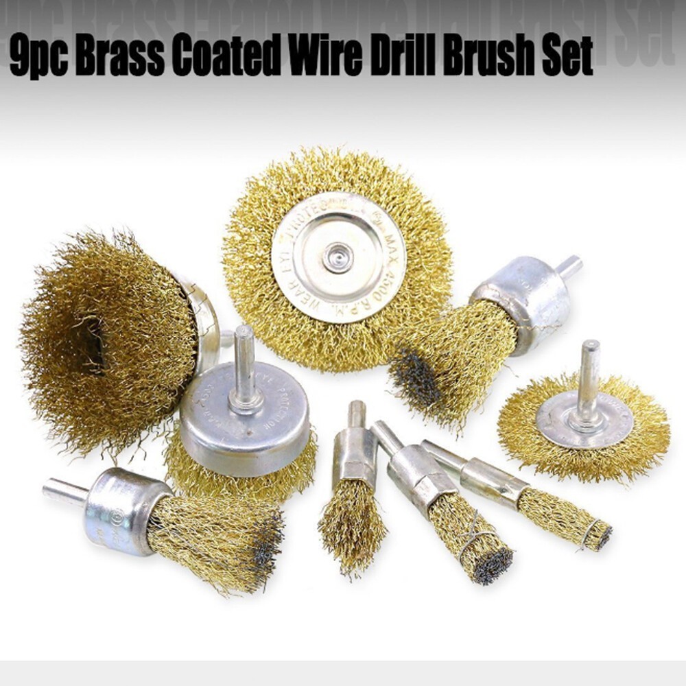 9pcs 1/4” 6mm Steel Wheel Pen Cup Wire Polishing Mix Brush Kit for Rotary Tool
